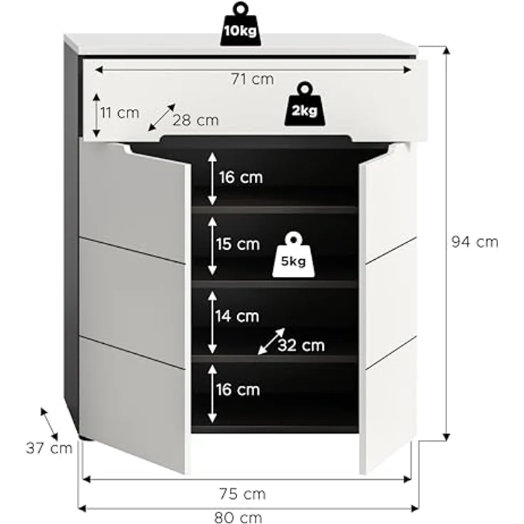 Schuhkommode (B/H/T: 80x94x37 cm) in weiß Nachbildung – Bild 5