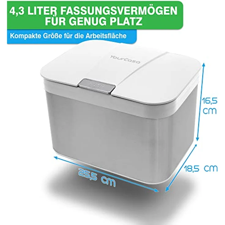 YourCasa Biomülleimer YourCasa® Biomülleimer Küche aus Edelstahl Komposteimer Küche - 4,3L, Deckel öffnet per Knopfdruck, Edelstahlgehäuße – Bild 8