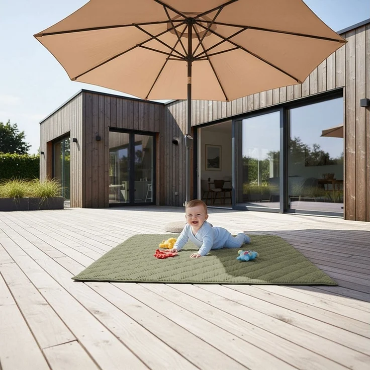 Krabbeldecke Soft-Cord wasserabweisende Sanosoft Babydecke Khaki Grün 120x120cm, Sanosoft, Öko-Tex und Made in Germany – Bild 3