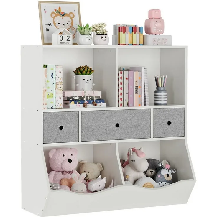 GarveeMore Kinderregal Bücherregal Kinder Spielzeugregal mit 3 Schubladen 93x30x93cm