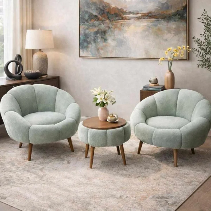 Hanah Home Elegantes Ohrensessel- und Couchtisch-Set (3-teilig), Grün, 100% melaminbeschichtet, superweicher Stoff | Perfekt für Moderne Wohnzimmer – Bild 2
