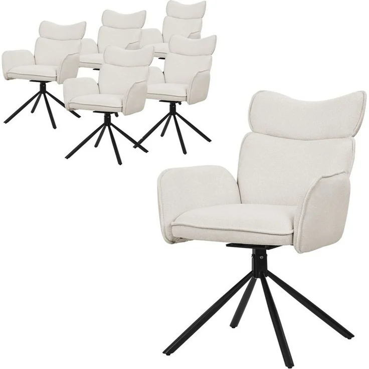 ML-DESIGN Polsterstuhl Drehstuhl mit Armlehne & Rückenlehne Ergonomische mit Metallbeine (6 St), Armlehnstuhl 6er Set Beige aus Polyester 360° Drehbar Sessel bis 120kg – Bild 1