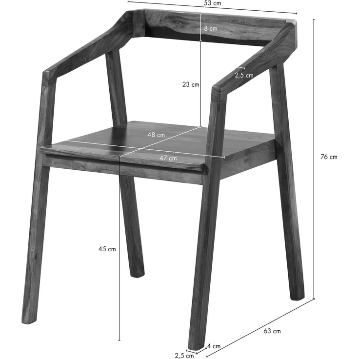 Stuhl Sheesham 45x51x76 braun lackiert ANCONA #100 – Bild 8