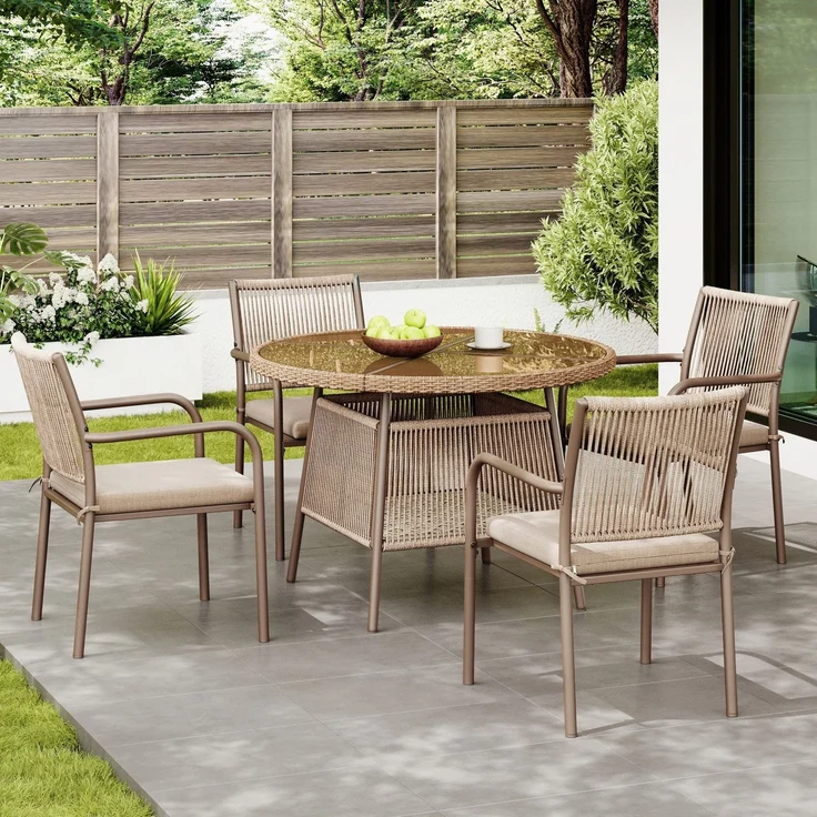 Gartenlounge-Set mit rundem Glastisch und 4 Stühlen, 5-teilig, Loungeset, Essgruppe für Garten – Bild 2