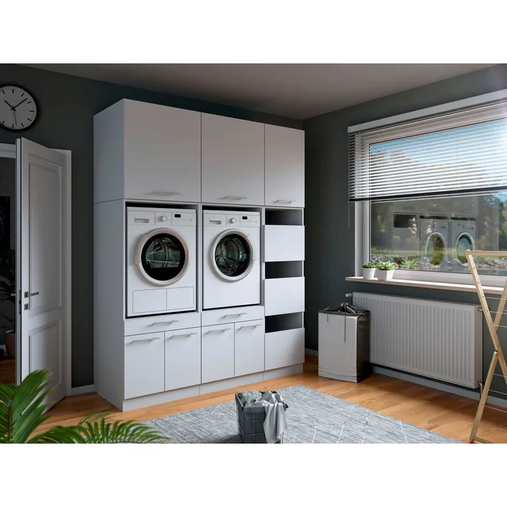 Laundreezy Mehrzweckschrank-Set Laundreezy, 6-tlg. Mehrzweckschrank-Set B/H/T 186/238/68 cm, (6-St), Breite 186 cm, Soft-Close-Funktion, höhenverstellbare Füße