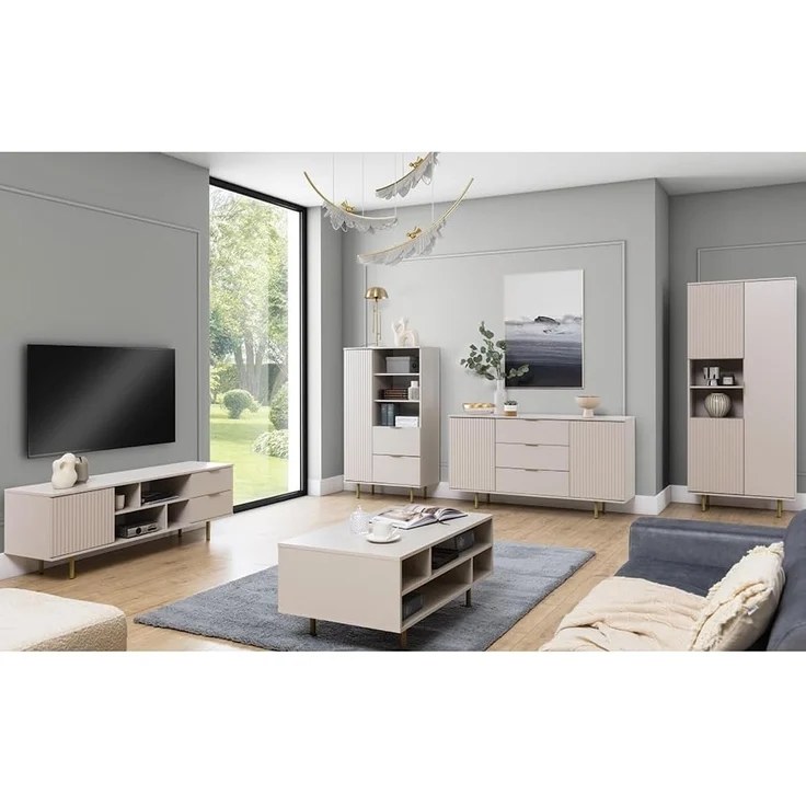 Lomadox Highboard NADOR-132, in Kaschmir, goldfarbene Metallgriffe und -füße – Bild 2