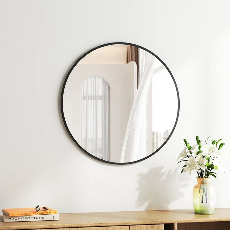 Hopibath Wandspiegel klein 40x40 Rundspiegel Schwarz mit Alurahmen Ø40cm (Dekospiegel Flurspiegel, Badspiegel), Spiegel, für Flur, Bad, Schlafzimmer, Wohnzimmer