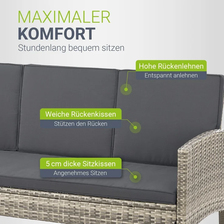 Juskys 'Turin' Outdoor Sitzgruppe für 7 Personen, Polyrattan, 120 x 70 cm, Grau – Bild 3