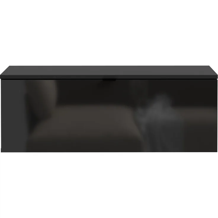 Lowboard >LIBERTAD< Hängeschrank, Schwarz Glanz / Schwarz - 99,5x37,5x34,8cm (BxHxT)