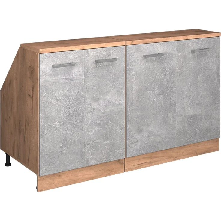 Küchenschrank für Dachschrägen R-Line Beton 140 cm 2er Set Schrankkorpuss 60 cm Tiefe Vicco – Bild 1