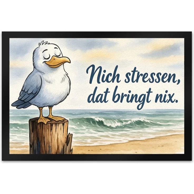 speecheese Fußmatte Möwe Nich stressen auf Aquarell Fußmatte XL in 40x60 cm – Bild 1