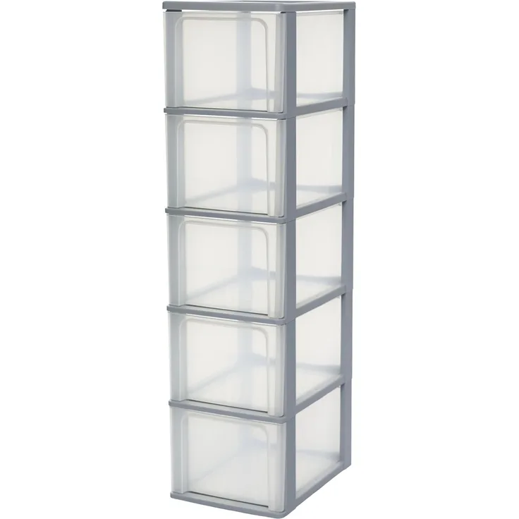 Iris Ohyama, Kunststoff Schubladenbox mit 5 tiefen Schubladen, Grau, Easy-Pull-System, A4, A5 & A6 Format, Schreibtisch Organizer für Büro, Schule, Schreibwaren, BPA-frei, Schubladenschrank, OCH-2500