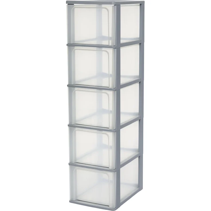 Iris Ohyama, Kunststoff Schubladenbox mit 5 tiefen Schubladen, Grau, Easy-Pull-System, A4, A5 & A6 Format, Schreibtisch Organizer für Büro, Schule, Schreibwaren, BPA-frei, Schubladenschrank, OCH-2500