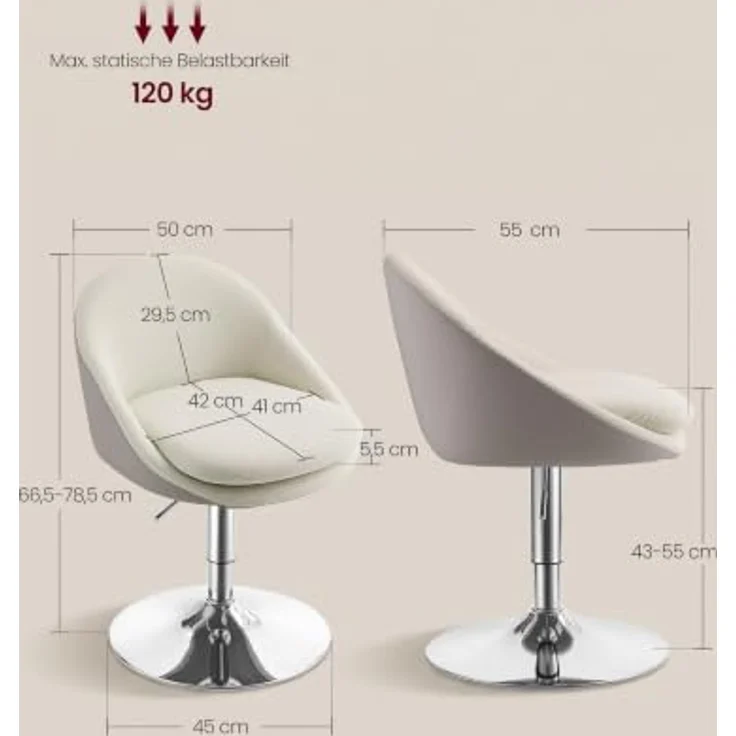 VASAGLE Schminkstuhl, Höhenverstellbarer Drehstuhl, mit Rückenlehne, Cord | Stuhl für Schminktisch, 360° Drehbar, für Esszimmer und Wohnzimmer, Hellmokkafarben, Lenna Kollektion LJB100L101 – Bild 6