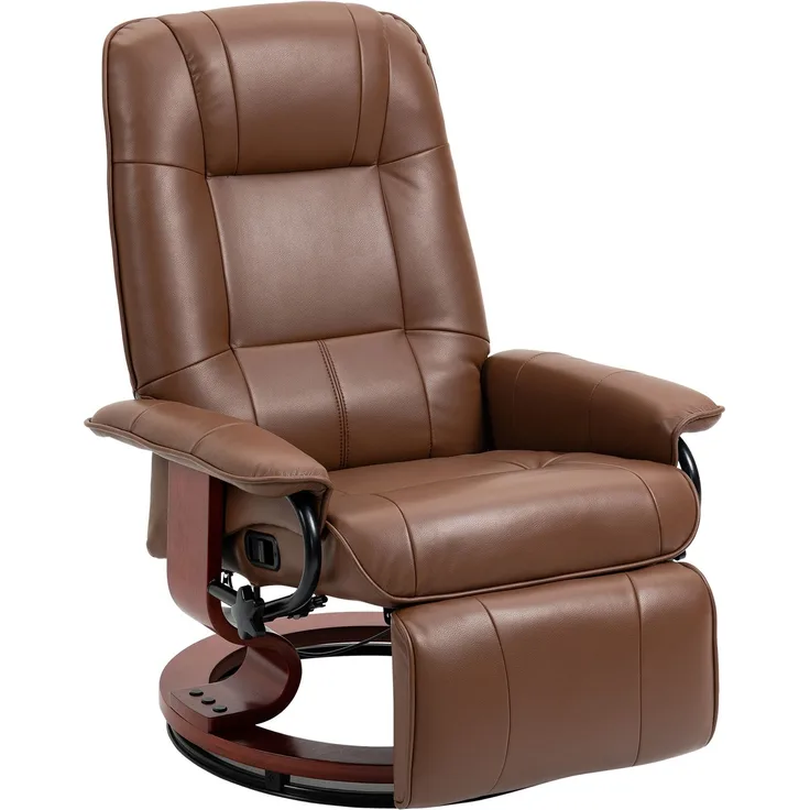 Wohnora-Relaxsessel, 145° neigbar, verstellbare Fußstütze, Air-Leder, 360° drehbar, bis 120 kg, Braun,H 1000cm x T 780cm x B 870cm