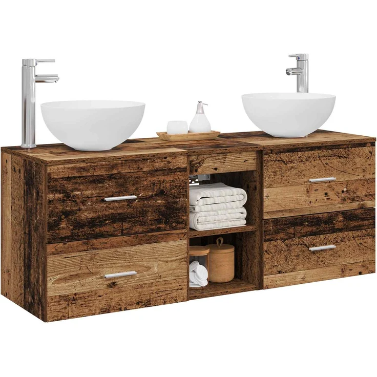 vidaXL Badezimmerschrank-Set 3 stk. Altholz 129 x 35 x 80 cm 3405793 – Bild 3