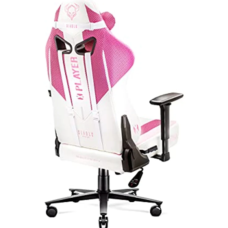 Diablo X-Player Gaming Stuhl Bürostuhl Schreibtischstuhl Stoff 3D Armlehnen Ergonomisches Design Nacken/- Lendenkissen Marshmallow Pink Normal (L) – Bild 8