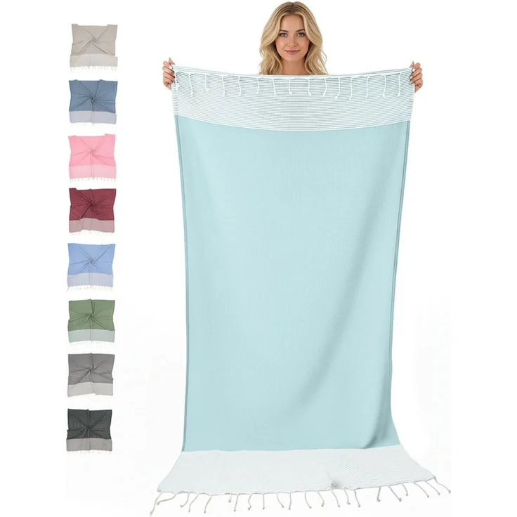 furora HOLIDAY Saunatuch Strandtuch Hamamtuch: groß 100x200 cm Saunatuch, Strandhandtuch dünn, Strandtuch Saunatuch aus 100% Baumwolle Strandtuch Set – Bild 1
