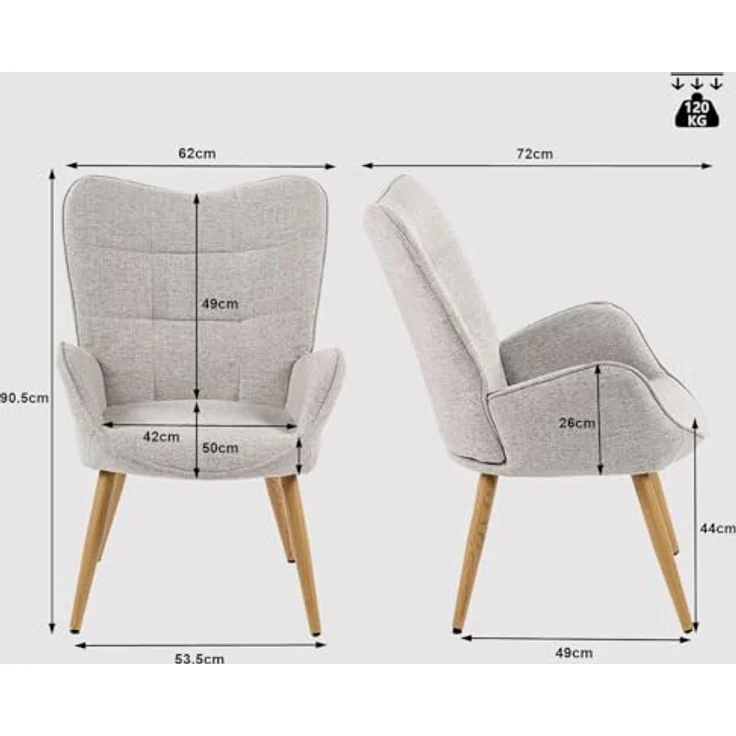 MEUBLE COSY Sessel Relaxsessel Lehnstühle Polstersessel Einzelsofa mit Holzbein Ohrensessel für Wohnzimmer Schlafzimmer Büro Vanity, Stoff, Beige – Bild 4