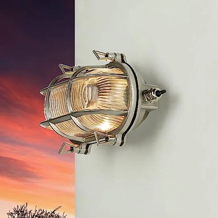 Licht-Erlebnisse SKIATHOS, Wandlampe Outdoor in Nickel matt mit geriffeltem Glas, IP64, maritim, rustikal, Höhe 130 mm, Breite 210 mm – Bild 4