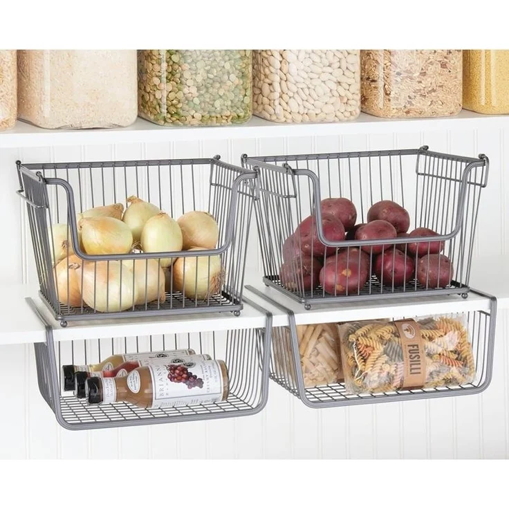 mDesign Ablagebox Gitterbox Aufbewahrungskorb 6er Set Henkel Metall Graphit – Bild 3