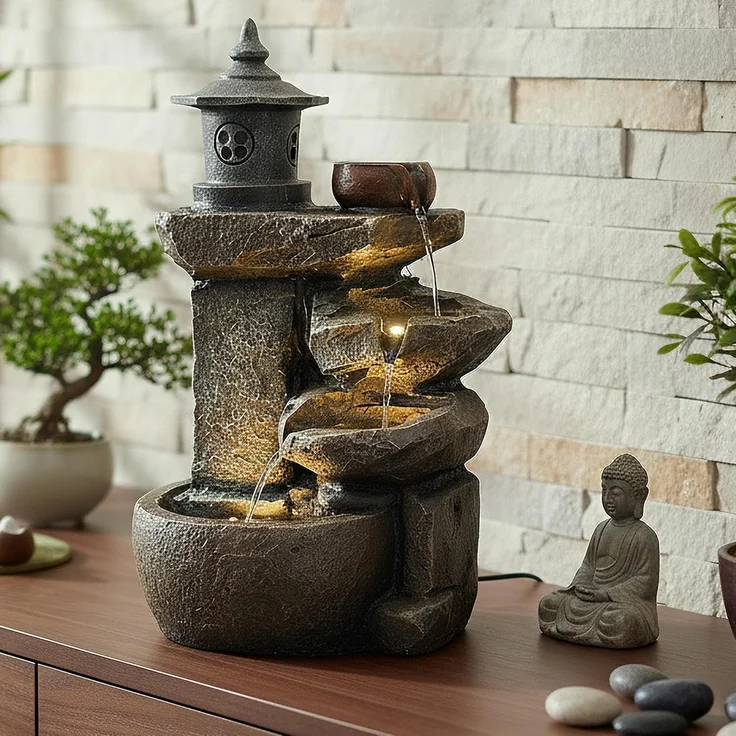 Arnusa Gartenbrunnen Zimmerbrunnen BK851 Springbrunnen Wasserfall Kaskade, Komplettset mit LED Beleuchtung 50 cm Höhe – Bild 1