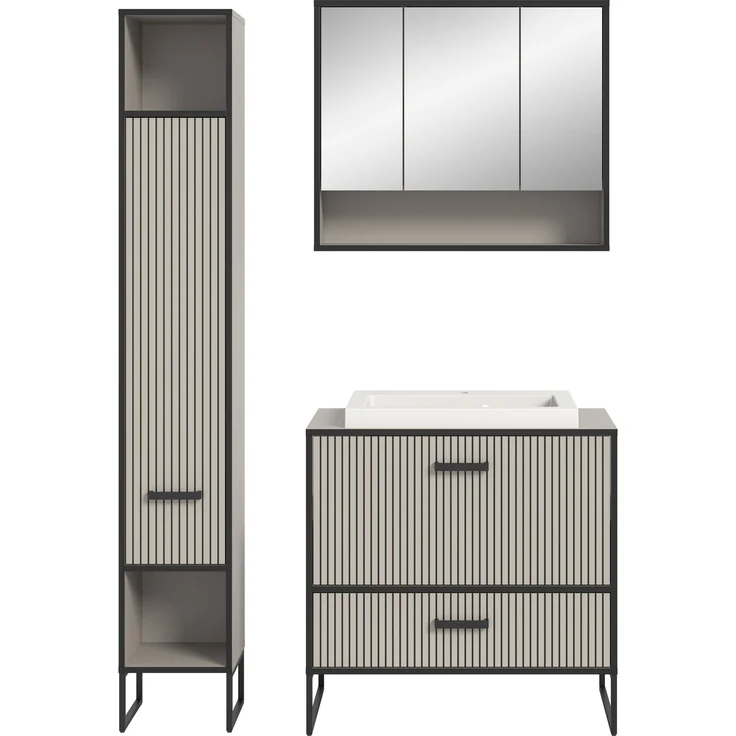 Badezimmer-Set >Bagno< (3-teilig) inkl. Waschbecken, in kaschmir Dekor - 125x192x48cm (BxHxT) – Bild 3