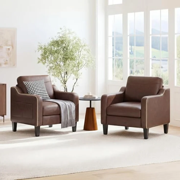 MALOL Sessel Wohnzimmer 2er Set, Ohrensessel Wohnzimmer, Polstersessel Fernsehsessel mit Armlehnen Einzelsofa, Fernsehsessel Relaxsessel，Lesesessel für Wohnzimmer Büro Schlafzimmer, Schokoladenbraun – Bild 3