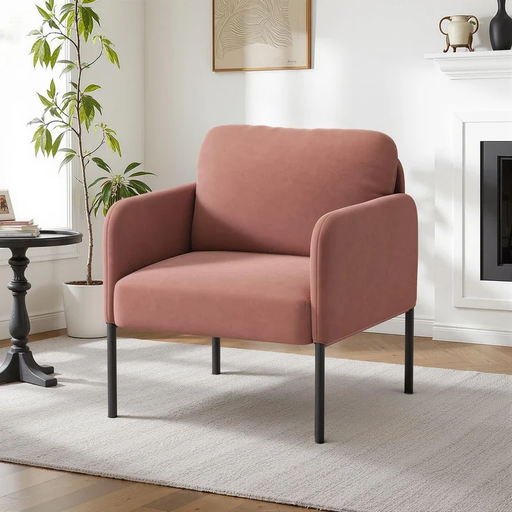 COLAMY Gepolsterter Ohrensessel aus Samt – Moderner Lounge-Sessel mit weicher Rückenlehne, Komfortabler Sessel für Wohnzimmer, Schlafzimmer, Apartment & Leseecke,Rosa – Bild 1