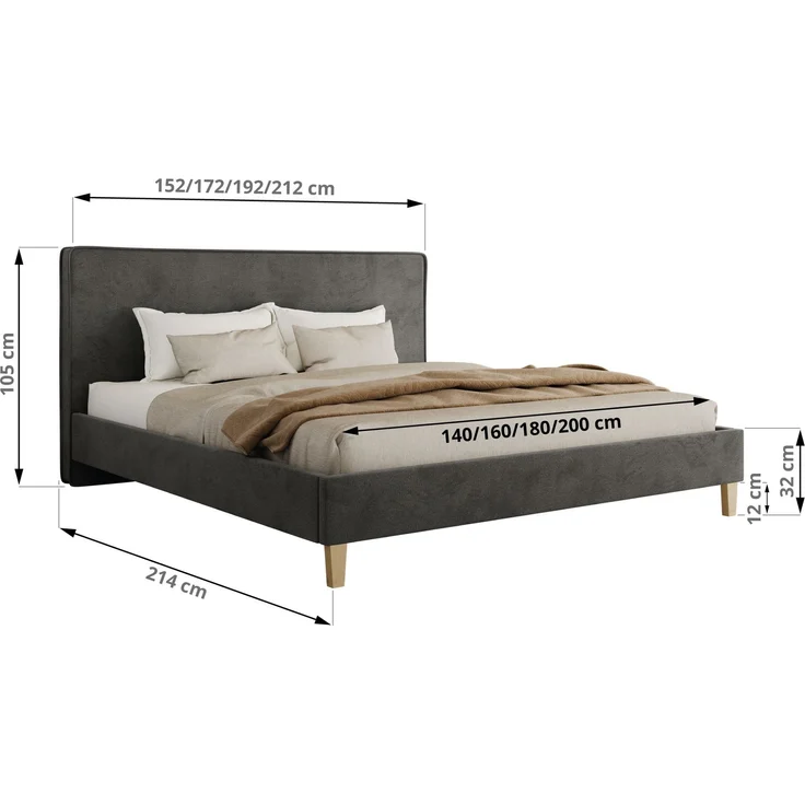 Design Polsterbett LUMARO CLASSIC 180x200 cm mit Lattenrost & 12cm hohen Füßen, Doppelbett mit Kopfteil, Konfigurierbar, Pocket Matratze - Dunkelgrau Velvet - VIRE LUX – Bild 4