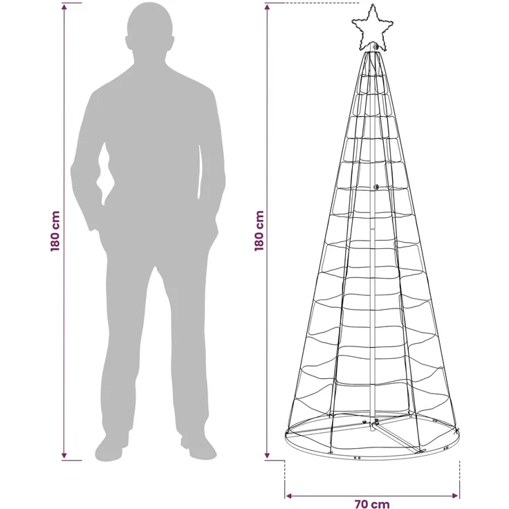 vidaXL LED-Weihnachtsbaum EKENAS 180 cm 168 LEDs RGB Stahl RGB 42050821 – Bild 6