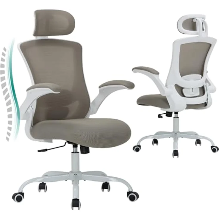 COLAMY Bürostuhl Ergonomisch, Netz-Schreibtischstuhl mit Verstellbarer Kopfstütze, Chefsessel Office Chair mit Lendenwirbelstütze, Verstellbarer Neigungsverschluss Drehstuhl, Khaki – Bild 2