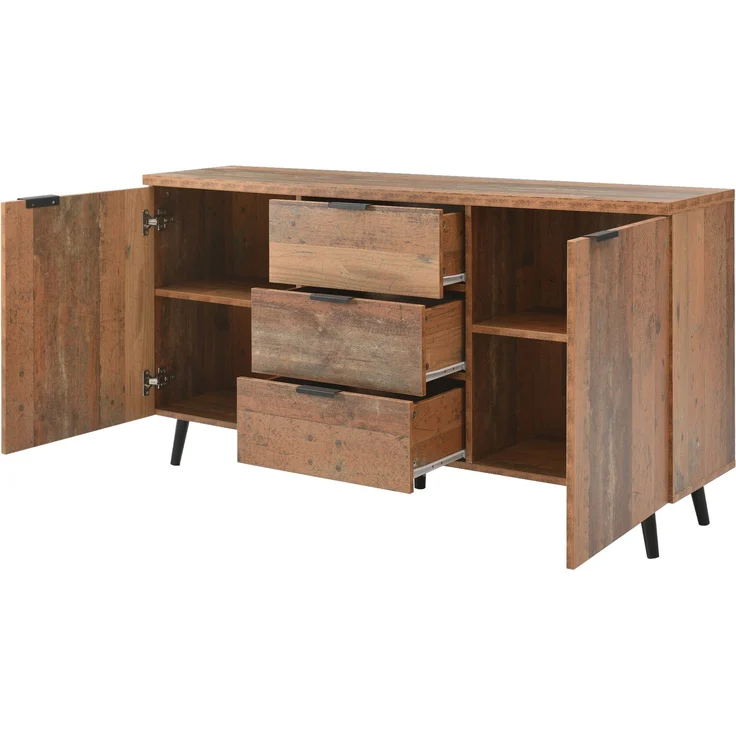 ZUBALIYA Kommode 140x35x70 cm, mit verstellbaren Einlegeböden, aus Spanplatte, Antikbraun – Bild 20