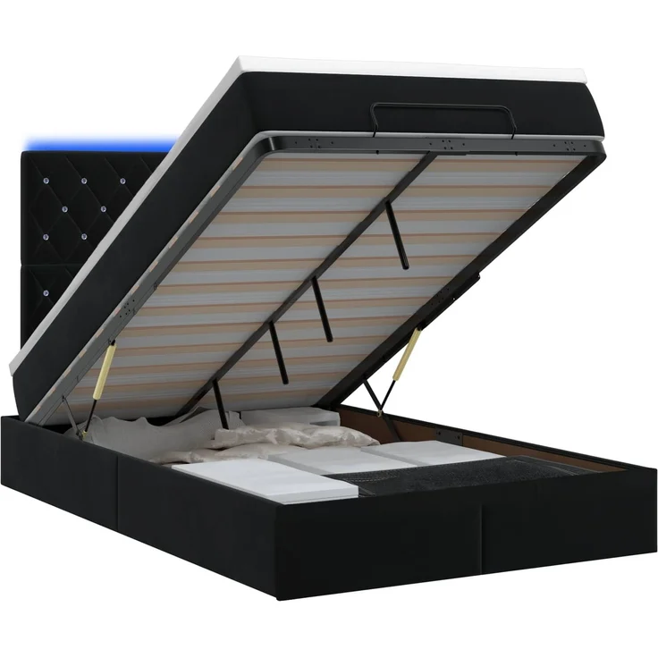 vidaXL Ottoman-Bett mit Matratze und LED Schwarz 120 x 200 cm Samt 3458225 – Bild 2