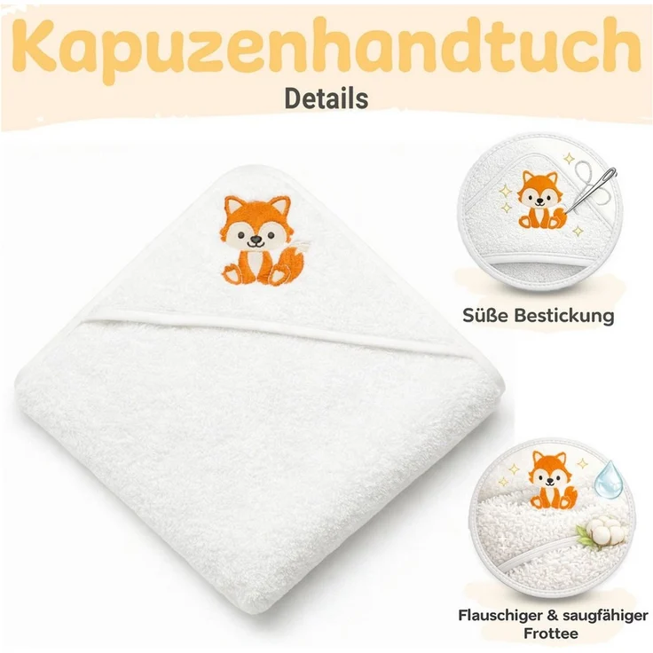 Babykajo Kapuzenhandtuch, Frottee (1-St), Kuschliges Baby Handtuch mit Waschlappen – Bild 3