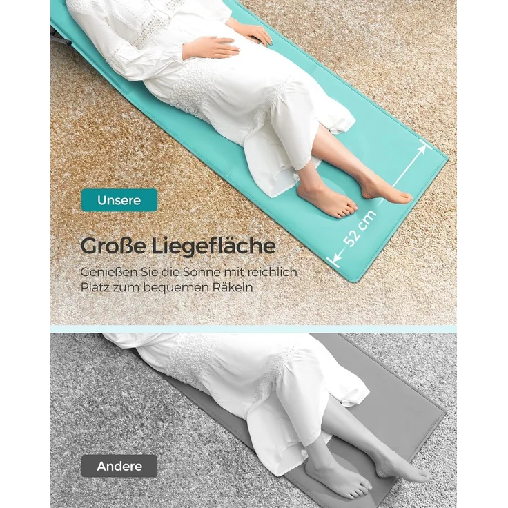 Songmics Strandstuhl, Campingstuhl, Sonnenliege, Strandliege, klappbar, verstellbare Rückenlehne, leicht tragbar mit Griff, für Camping, Garten, Pool, 158x55 cm, seeblau GCB151C01 – Bild 4