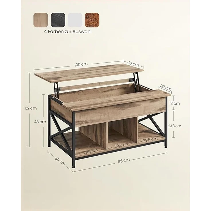 Vasagle höhenverstellbarer Wohnzimmertisch, X-Streben, Spanplatte/Stahl Kamelbraun, 60x100 x (48-62) cm – Bild 3