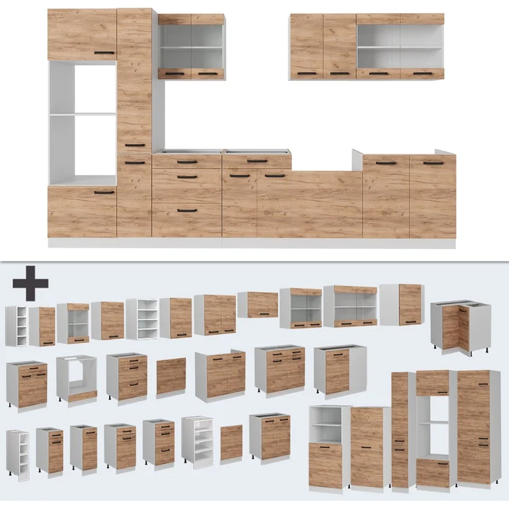 Küchenzeile R-Line Goldkraft Eiche/Weiß 350 cm ohne Arbeitsplatte Vicco – Bild 5