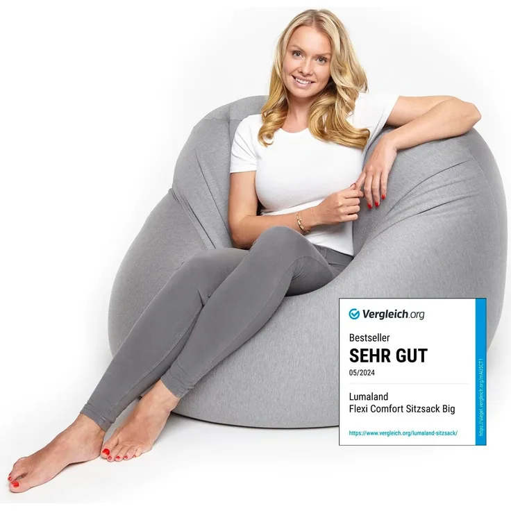 Lumaland 'Flexi Comfort' Sitzsack, Medium, Hellgrau, 142 x 84 cm