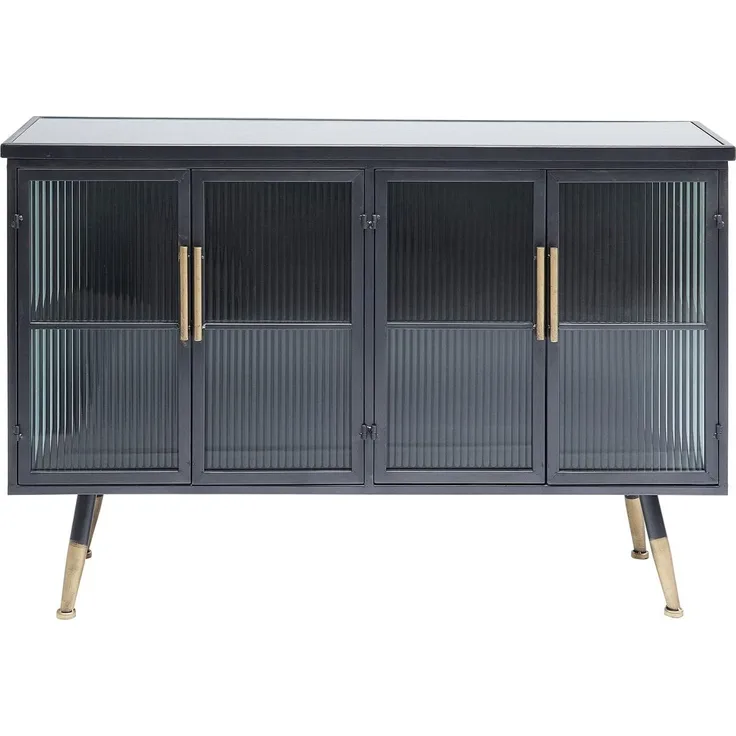 Kare Design Sideboard La Gomera 4 Türen, breite Kommode aus Stahl und Glasfronten, modernes TV-Board mit messingfarbenen Akzenten, weitere Artikel der Serie La Gomera erhältlich (H/B/T) 75 x 120 x 35