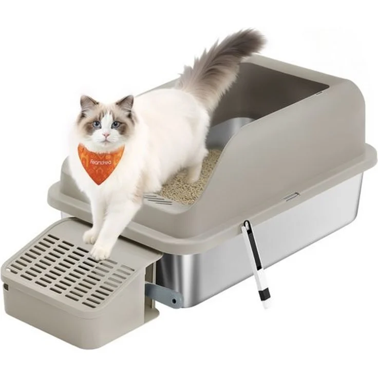 FEANDREA Katzenklo, Katzentoilette, mit hohen Seitenwänden, geräumig, Schaufel, Bürste, kaffeebraun – Bild 1
