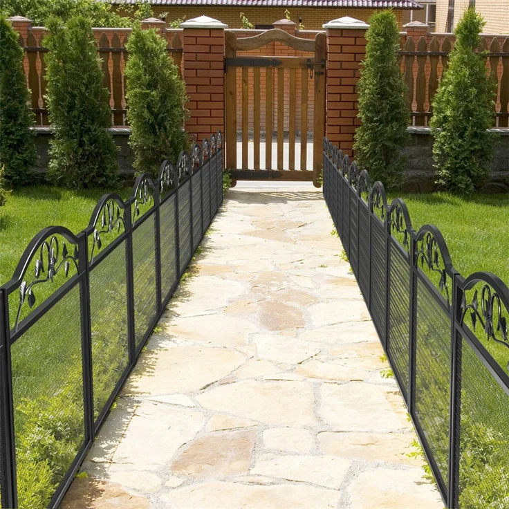 UNHO Teichzaun Gartenzaun 5 Stück Steckzaun Metall Zaunelemente Dekozaun Gitterzaun Zaun Gerade Teichzaun HundezaunGehege Stabil 80x80 cm Schwarz Metall – Bild 4
