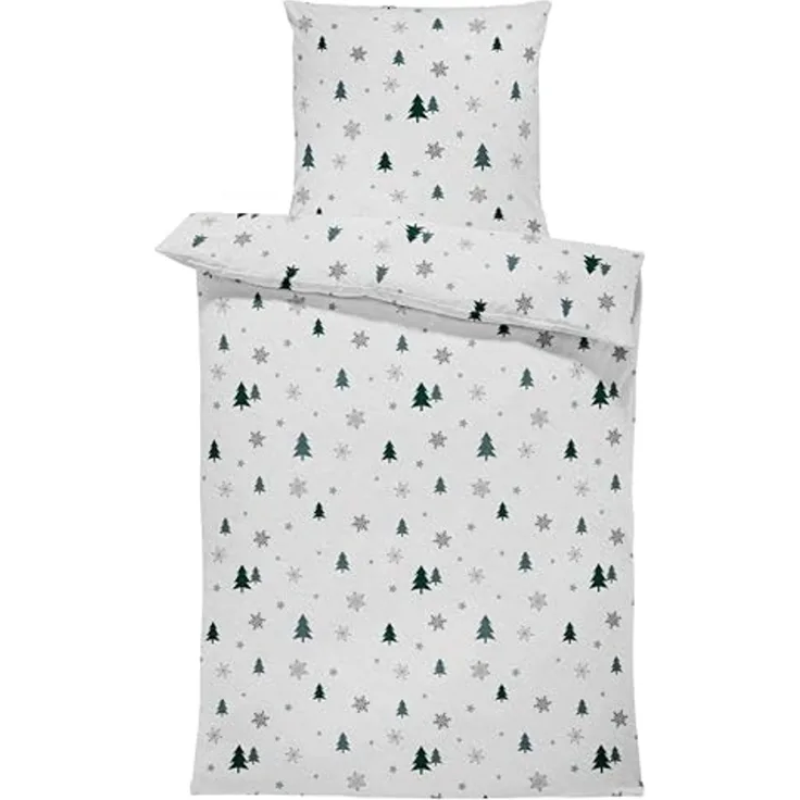 One Home Bettwäsche Tannenbaum, Fleece, 2 teilig, Schnee Kristalle, kuschelig flauschig warm weich Winter Übergröße