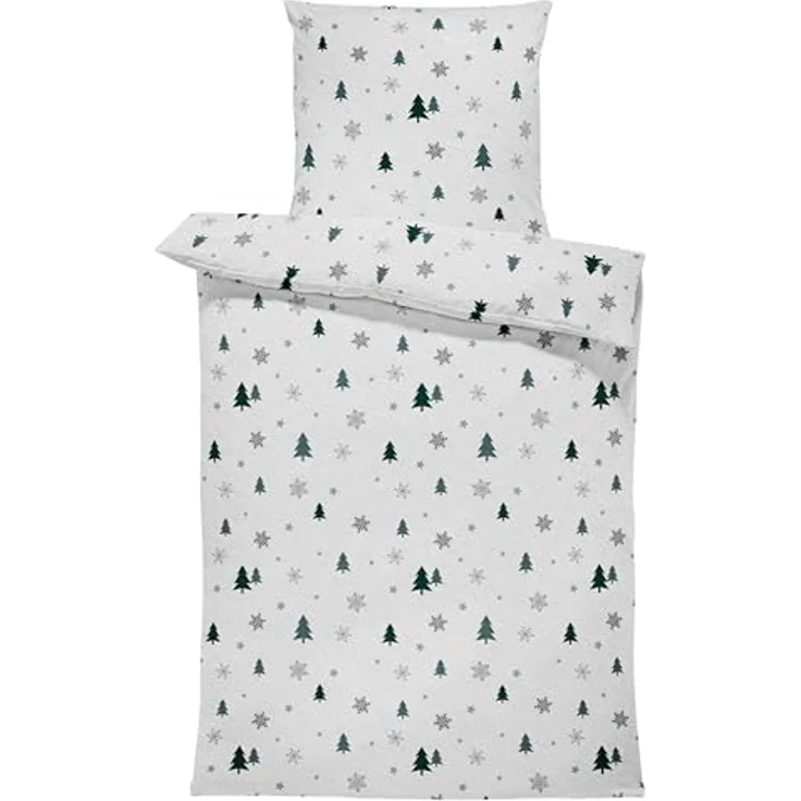 One Home Bettwäsche Tannenbaum, Fleece, 2 teilig, Schnee Kristalle, kuschelig flauschig warm weich Winter Übergröße – Bild 1