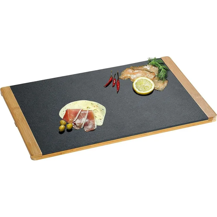 Buffetplatte aus Schiefer mit Bambusrahmen - 45 x 30cm