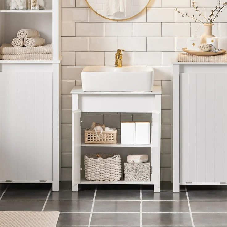 SoBuy BZR101-W Waschbeckenunterschrank, MDF, Lackiert, Weiß, 60 x 65,5 x 34 cm – Bild 4