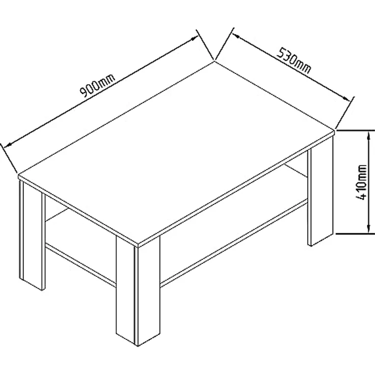 MID.YOU Couchtisch, schwarz und Honigeiche, rechteckig mit offenen Fach und Stauraum, 53x41x90 cm, einfacher Aufbau – Bild 4