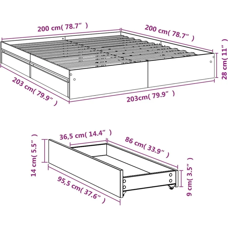 vidaXL Bettgestell mit Schubladen Weiß 200x200 cm Holzwerkstoff 3280629 – Bild 10