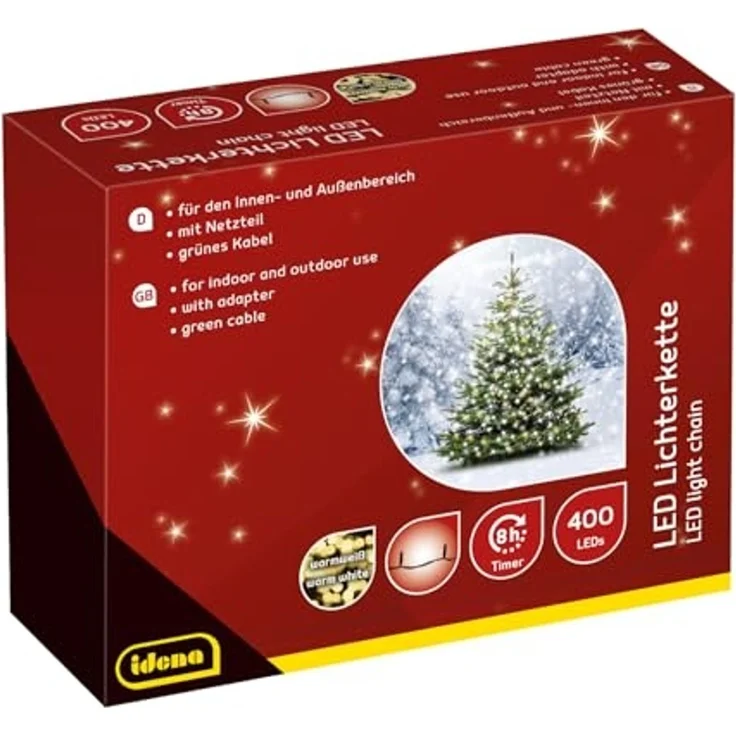 Idena 31123 - LED Lichterkette mit 400 LEDs in Gold-Gelb, mit 8 Stunden Timer Funktion und Transformator, ca. 47,9 m lang, Deko für Innen & Außen, als Party Deko, Weihnachtsdeko, zur Hochzeit – Bild 1