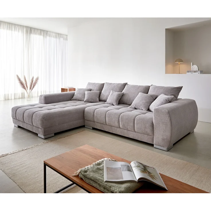 Ecksofa Josea 300x220 cm Cord Silbergrau Ottomane links – Bild 1
